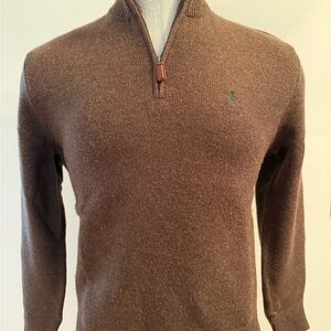 Ralph Lauren Men's Italian Merino Wool Brown Quarter Zip Sweater